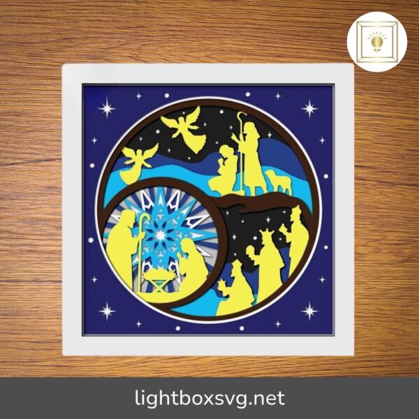 3D Nativity Scene Shadow Box, Religious Christmas SVG Paper Cut File