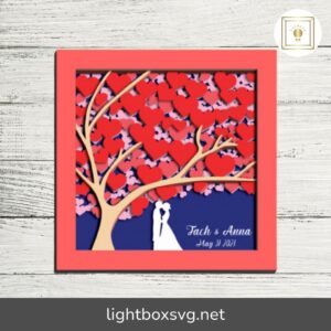 Custom Name Heart Tree Light Box SVG, 3D Love Papercut Template