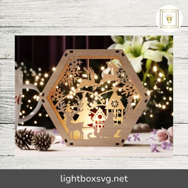 Hexagon Laser Cut Lamp Snowy Scene Christmas Lantern Candle Holder, Winter Wonderland Decoration Night Light