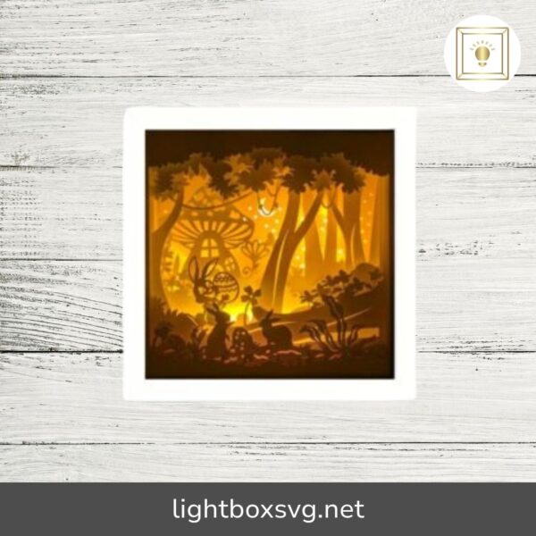 Bunny In The Forest Lightbox, Easter SVG Paper Cut File