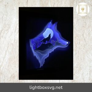 Wolf mountain, 3D Paper Cut Light Box Template, SVG Digital Download Files