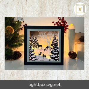 Deer In Forest 3D Shadowbox, Lightbox SVG