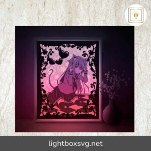 Anime Schoolgirl Shadow Box SVG Template, Neko Girl Papercut Lightbox Cricut SVG