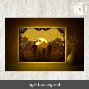 Happy Family Lightbox, Night SVG Paper Cut File