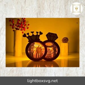 Happy Wedding Rings Lantern, Couple Valentine SVG Paper Cut File