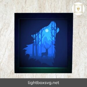 Wolf in Deer, 3D Paper Cut Light Box Template, SVG Digital Download Files