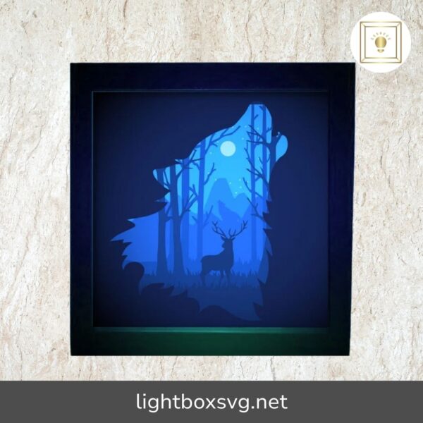 Wolf in Deer, 3D Paper Cut Light Box Template, SVG Digital Download Files