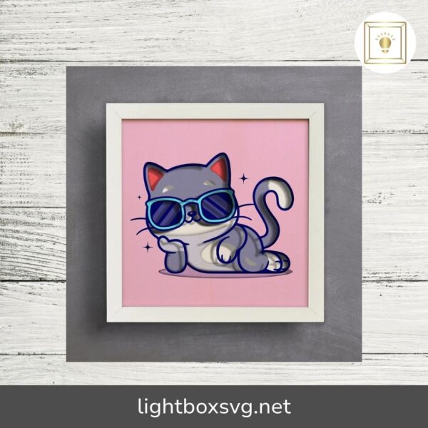 3D Cat Shadow Box SVG, Layered Paper Cut Cat Design, Cool Cat Cricut & Silhouette Files