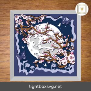 3D Cherry Blossoms Shadow Box SVG, Layered Paper Cut Template for Cricut & Silhouette