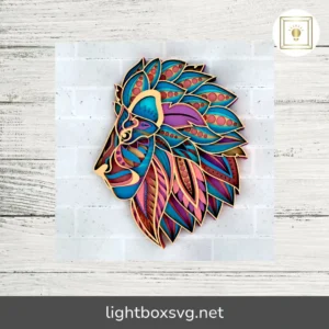 3D Lion Zentangle SVG, Multilayer Lion Mandala Panel, Laser Cutting & Cricut Files