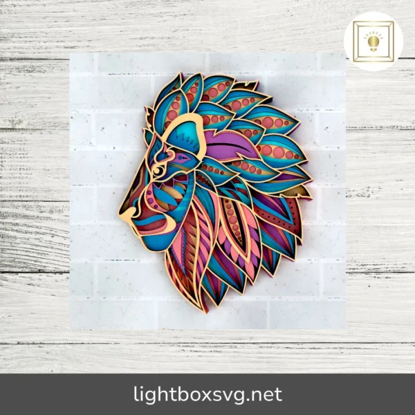 3D Lion Zentangle SVG, Multilayer Lion Mandala Panel, Laser Cutting & Cricut Files