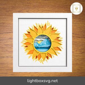 3D Sunflower Mountains Shadow Box SVG, Floral Tiny World Papercut