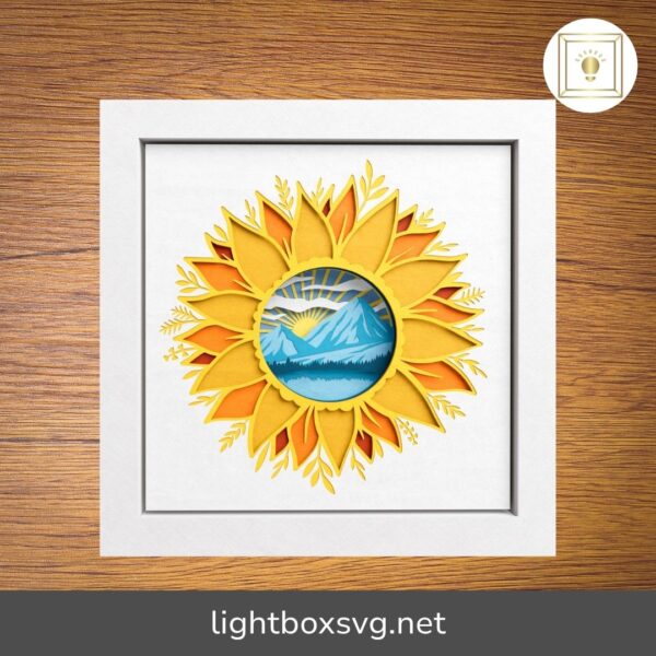 3D Sunflower Mountains Shadow Box SVG, Floral Tiny World Papercut