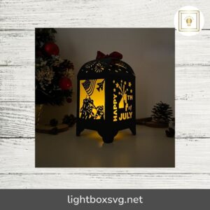 4th of July Lantern Light Box SVG, Patriotic Paper Cut Lantern Template