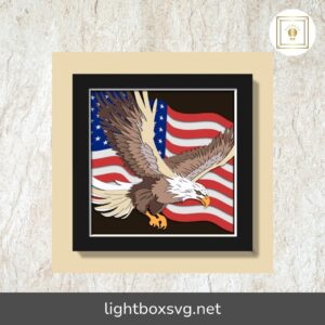 American Eagle 3D Shadow Box SVG, Bald Eagle & American Flag Layered Light Box