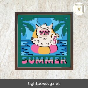 Baby Llama Summer 3D Shadow Box SVG, Cute Layered Papercut Shadow Box