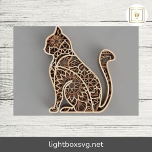 Cat Mandala Laser Cut SVG, Layered 3D Cat Design for Cricut, CNC Router, Glowforge