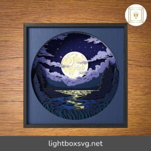 Full Moon on the Lake Shadow Box SVG, 3D SVG Shadow box