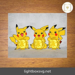 Pikachu Paper Lantern SVG, Cartoon Character Lantern Cut File, DIY Standing Lamp Template