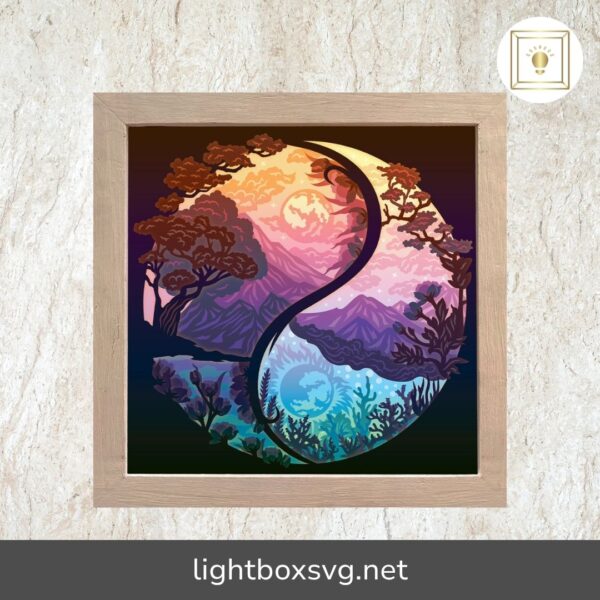 Yin Yang 3 Paper Cut Light Box Template, 3D Shadow Box SVG Files