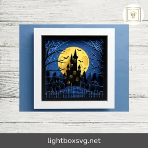 3D Haunted House Shadow Box, Full Moon Shadow Box, Graveyard 3D SVG