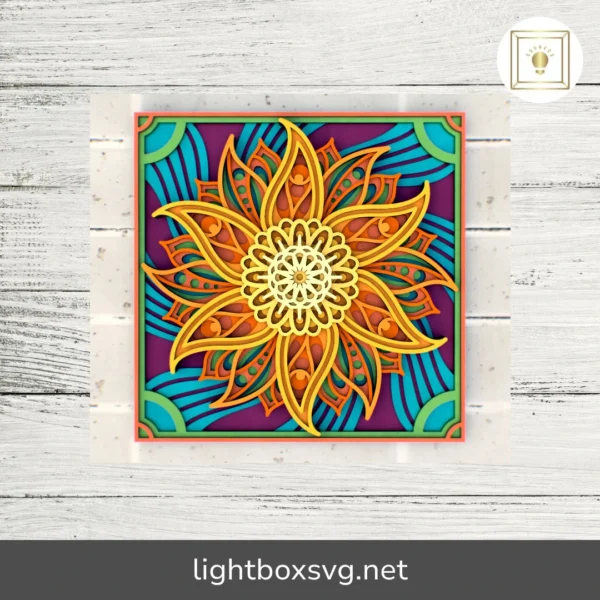 3D Mandala Sunflower Laser Cut, SVG Template For Cricut