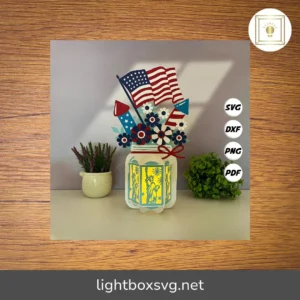 4th of July Lantern Papercraft Template, DIY Independence Day Paper Cut SVG PDF for Home Decor