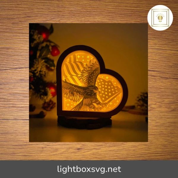American Eagle Heart Shadow Box SVG, 3D Paper Lantern Cricut File