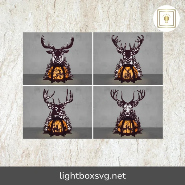 Deer Head Christmas Lantern SVG, Animal Paper Cut File, Merry Christmas Lightbox SVG