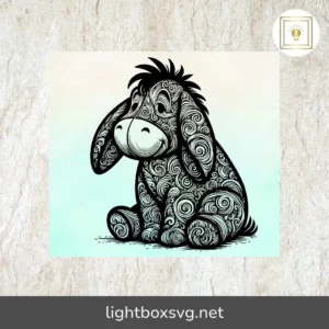 Eeyore Mandala SVG, Zentangle Silhouette Cut File, Pooh Bear Sublimation Design PNG