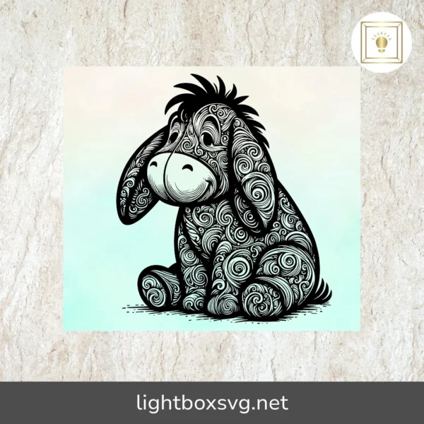 Eeyore Mandala SVG, Zentangle Silhouette Cut File, Pooh Bear Sublimation Design PNG