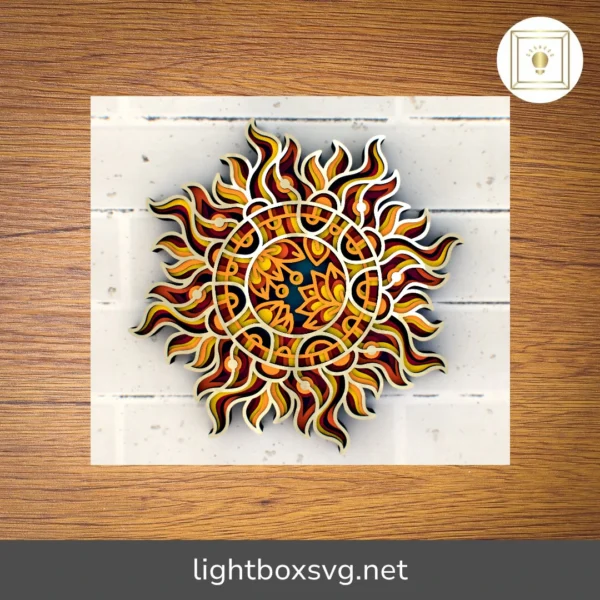 Floral Sun 3D Mandala SVG, Layered Laser Cut File, Multilayer Mandala for Cricut, CNC, Glowforge, DXF & SVG Templates