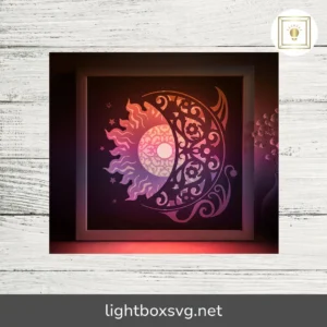 Sun and Moon Lightbox SVG Template, 3D Papercut Shadow Box with Starry Night Layers