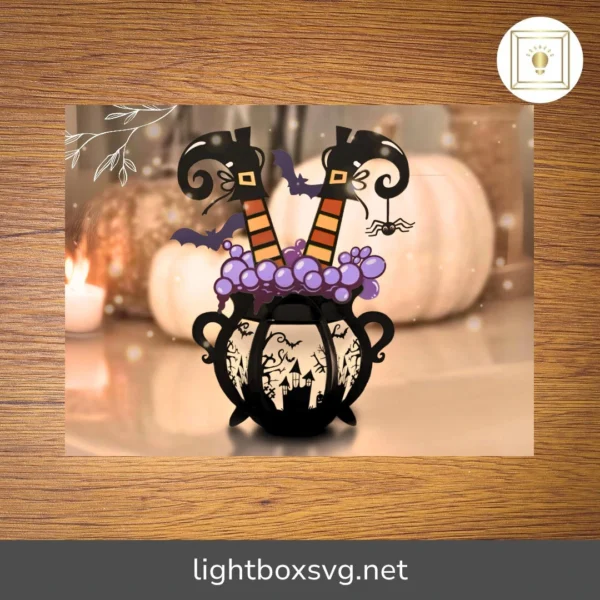 Witch Cauldron Lantern SVG, Spooky Lamp SVG for Halloween Decor
